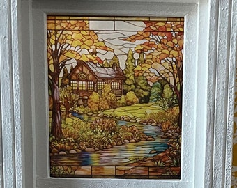 Dollhouse Miniature - Autumn Maple Cottage Stained Glass - Window Decal