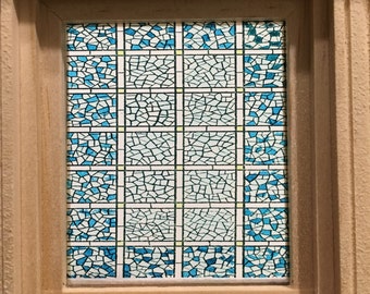 Dollhouse Miniature - Belcher Style Blue Mosaic Stained Glass - Window Decal