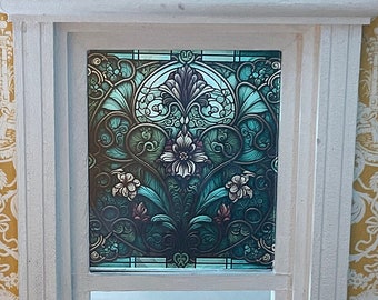 Dollhouse Miniature - Victorian Style Flower Scroll Stained Glass - Window Decal