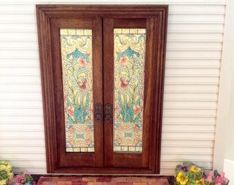 Dollhouse Miniature - Floral Stained Glass French Door Decals