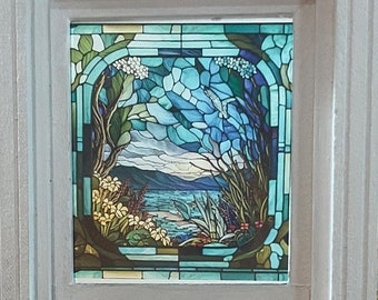 Dollhouse Miniature - Coastal Waters Stained Glass - Window Decal