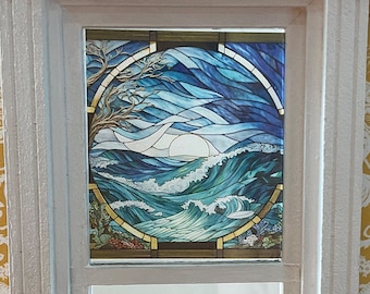 Dollhouse Miniature - Pacific Waves Stained Glass - Window Decal