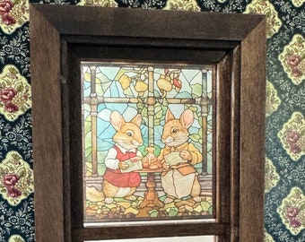 Dollhouse Miniature - Two Mice Stained Glass - Window Decal
