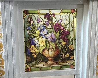 Dollhouse Miniature - Garden Flower Bouquet Stained Glass - Window Decal