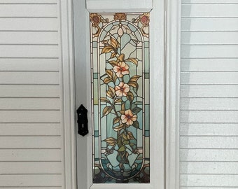 Dollhouse Miniature - Blooming Vines Floral Stained Glass Single Door Decal