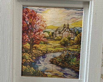 Dollhouse Miniature - Riverside Country Cottage Stained Glass - Window Decal