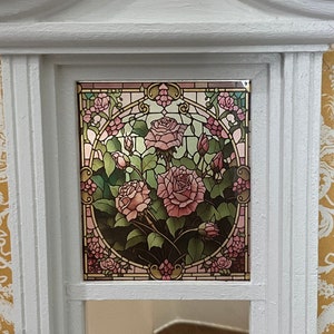 Puppenhaus Miniatur - Rosengarten Glasmalerei - Fensterbild