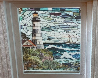 Dollhouse Miniature - Lighthouse Point Stained Glass - Window Decal