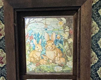Dollhouse Miniature - Rabbit Family Stained Glass - Window Decal - 1:12 Scale