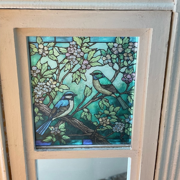 Dollhouse Miniature - Victorian Style Two Birds on a Branch Stained Glass - Window Decal