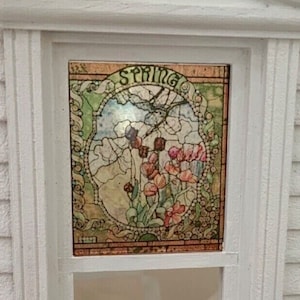 Dollhouse Miniature - Victorian Style Spring Stained Glass - Window Decal