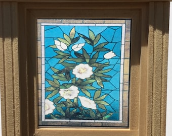 Dollhouse Miniature - 1800's Blue Flower Stained Glass - Window Decal
