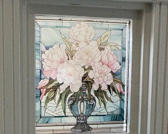 Bridgerton Peony Stained Glass Window - Window Decal - Dollhouse Miniature - 1:12 Scale