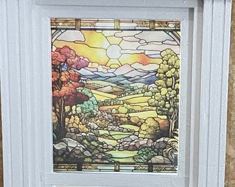 Dollhouse Miniature - Farmland View Stained Glass - Window Decal