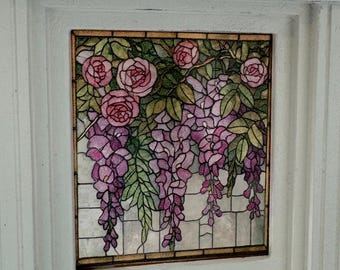 Bridgerton Roses & Wisteria Stained Glass Window - Window Decal - Dollhouse Miniature - 1:12 Scale