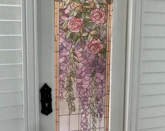 Roses & Wisteria Single Floral Door Stained Glass Film Decal - Dollhouse Miniature - 1:12 Scale