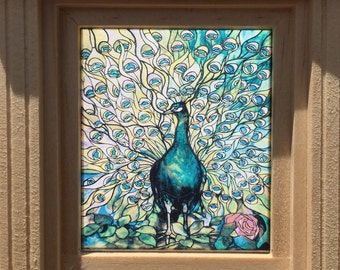 Dollhouse Miniature - Tiffany Style Peacock Stained Glass - Window Decal