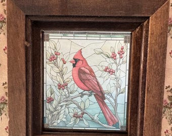 Red Cardinal Stained Glass - Window Decal - Dollhouse Miniature - 1:12 Scale