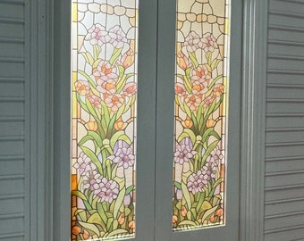 Dollhouse Miniature - Garden Floral Stained Glass French Door Decals