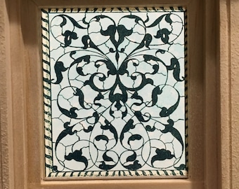 Dollhouse Miniature - Belcher Style Blue Scrollwork Stained Glass - Window Decal