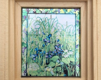 Dollhouse Miniature - Tiffany Style Blue Iris Stained Glass - Window Decal