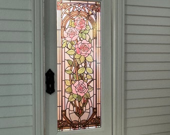 Dollhouse Miniature - Roses Stained Glass Single Door Decal - 1:12 Scale