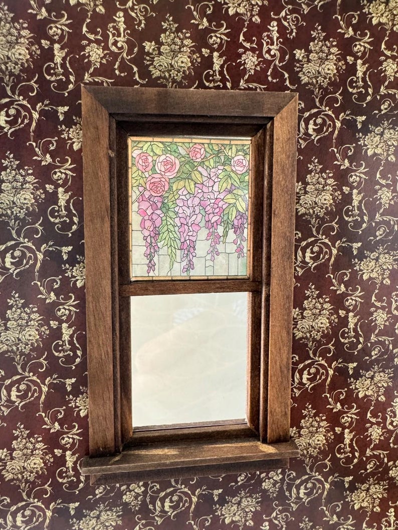 Roses & Wisteria Stained Glass Window - Window Decal - Dollhouse ...