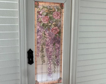 Bridgerton Roses & Wisteria Floral Stained Glass Single Door Decal - Dollhouse Miniature - 1:12 Scale