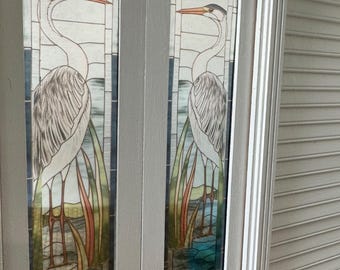 Heron Tropical Bird Stained Glass French Door Decals - Dollhouse Miniature - 1:12 Scale