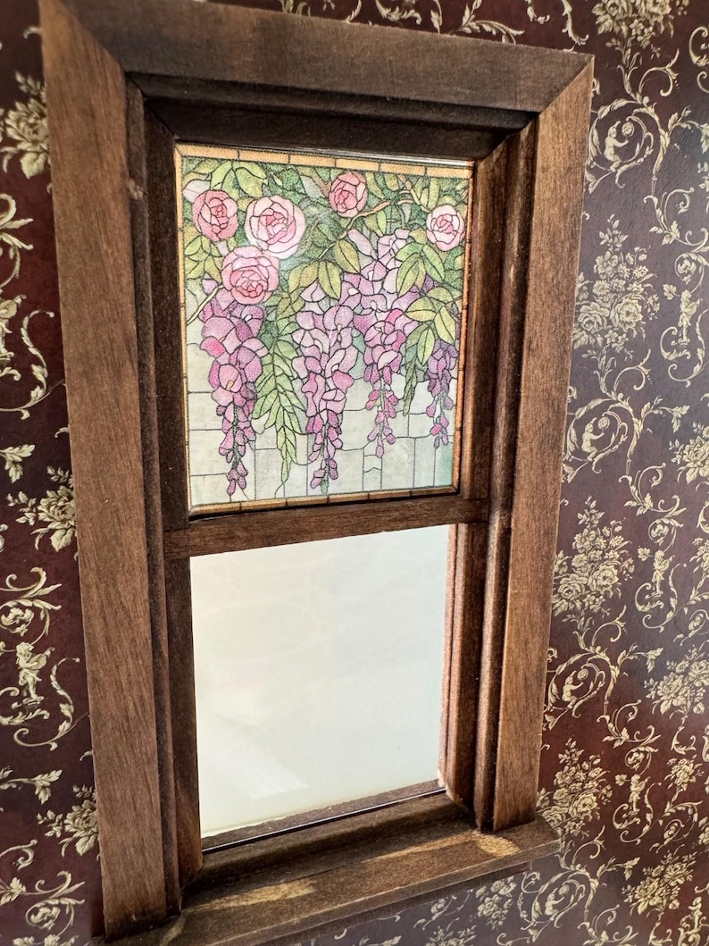 Roses & Wisteria Stained Glass Window - Window Decal - Dollhouse ...