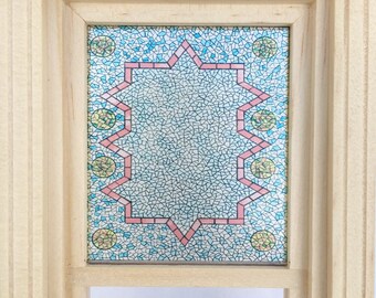 Dollhouse Miniature - Belcher Style Blue  Stained Glass - Window Decal