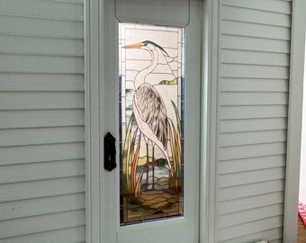 Dollhouse Miniature - Heron Stained Glass Single Door Decal