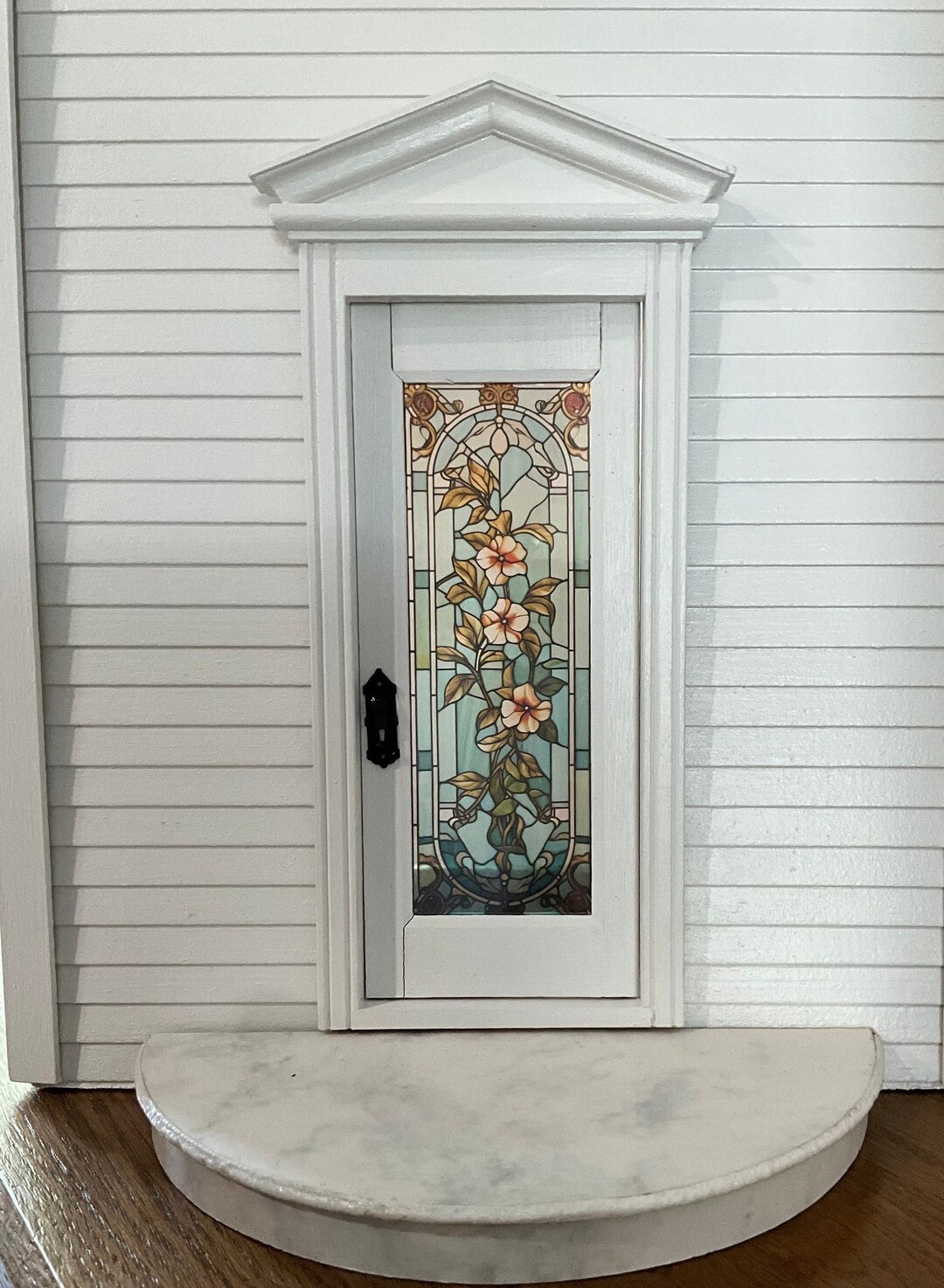 Dollhouse Miniature Blooming Vines Floral Stained Glass Single Door