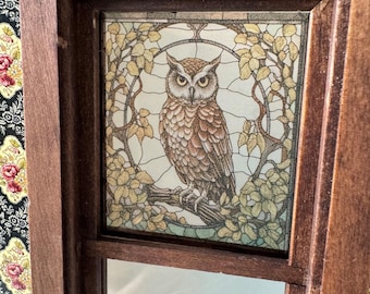 Owl Stained Glass - Window Decal - Dollhouse Miniature - 1:12 Scale