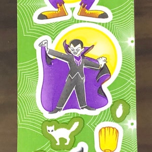 Vintage Sandylion Glow In The Dark Dracula Witch Wolf Halloween Sticker Strip