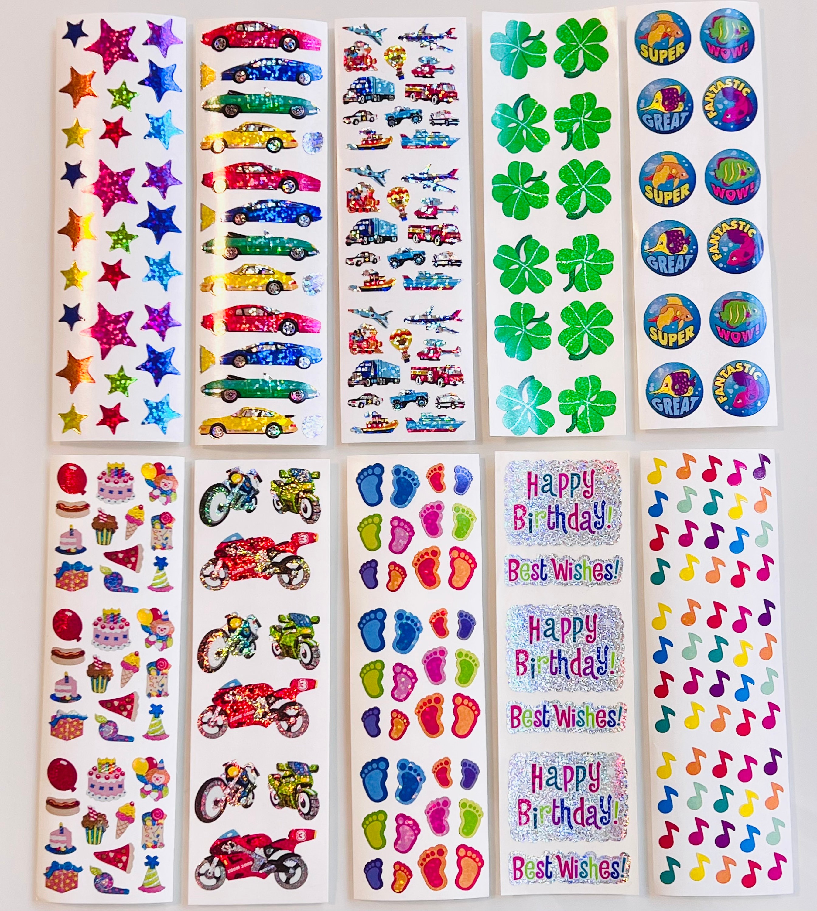 Sandylion Prismatic Classic Cars / Trucks Sparkly Stickers 3 Repeat Squares  