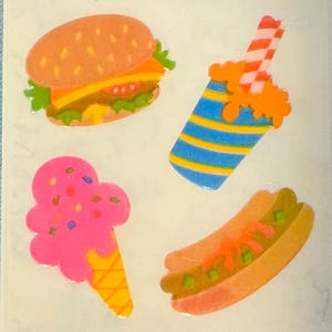 Vintage Rare Sandylion Pearl Fast Food Hamburger, Ice Cream, Hotdog Stickers
