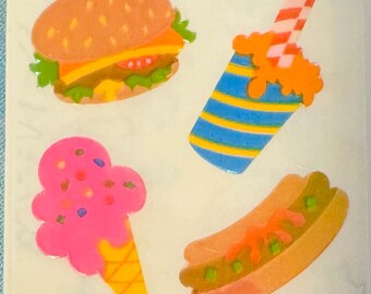 Vintage Rare Sandylion Pearl Fast Food Hamburger, Ice Cream, Hotdog Stickers