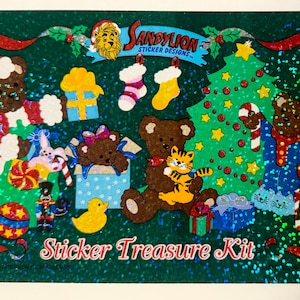 Vintage Raro Sandylion Natal Papai Noel Urso Adesivo Kit Tesouro Adesivo Grande