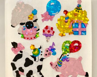 Vintage Rare Sandylion Birthday Balloons Animals Sheep Cow Pig Stickers