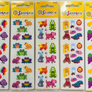 Vintage zeldzame Sandylion Fuzzy Sticker Stickerstrips. In originele verpakking