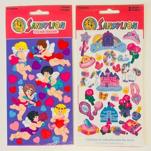 Vintage Rare Sandylion Cupidon Coeurs Licorne Autocollant Maxis