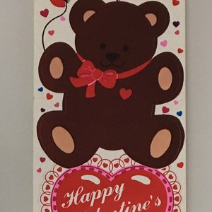 Large Vintage Rare Jumbo Valentines Day Teddy Bear Sticker. Hearts, Bear, Bow
