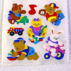 Vintage seltene Sandylion Kromekote Tiere Teddybären Häschen Katze Spielen Aufkleber.