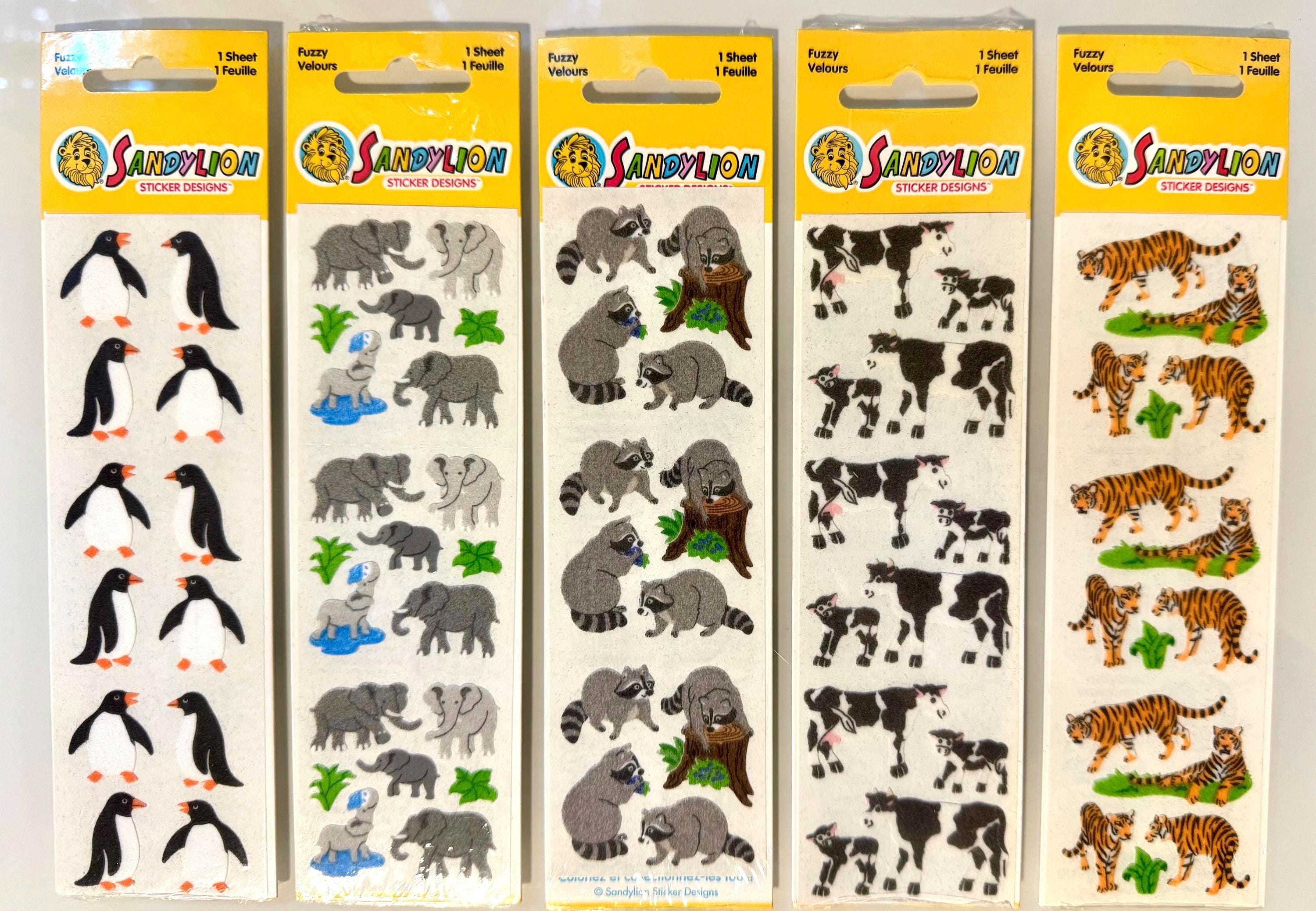 Vintage Rare Sandylion Fuzzy Stickers in Package. Elephants, Cows
