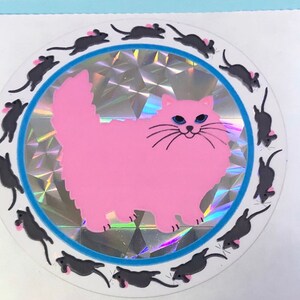 Sticker vintage rare chat prismatique rose clair Sandylion