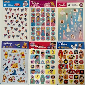 planches d'autocollants vintage rares Barbie, fée, Disney, Winnie l'ourson