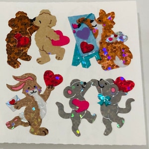 Pegatinas vintage raras de San Valentín con corazones de amor, osos y conejos de Sandylion