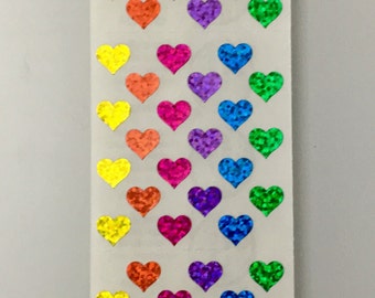 Vintage Sandylion Rainbow Prismatic Mini Hearts Sticker Strip