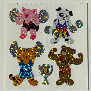 Vintage Rare  Sandylion Animal Tiger Bear Dog Pig Workout Exercise Weight Stickers